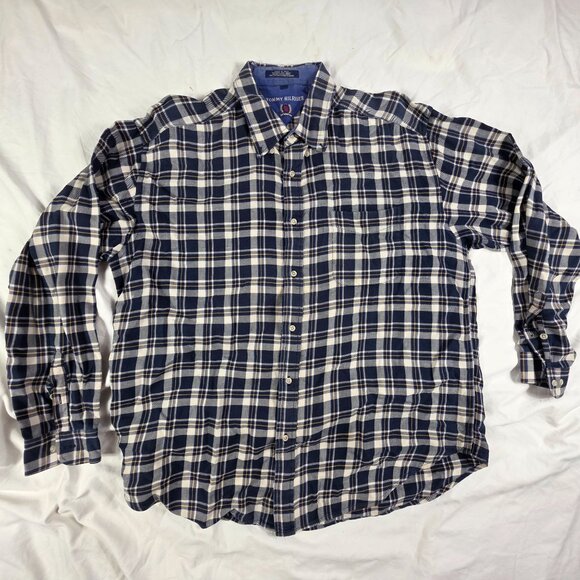 Tommy Hilfiger Mens Size XL Plaid Button Up Shirt Blue White Casual Long Sleeve - Picture 1 of 8